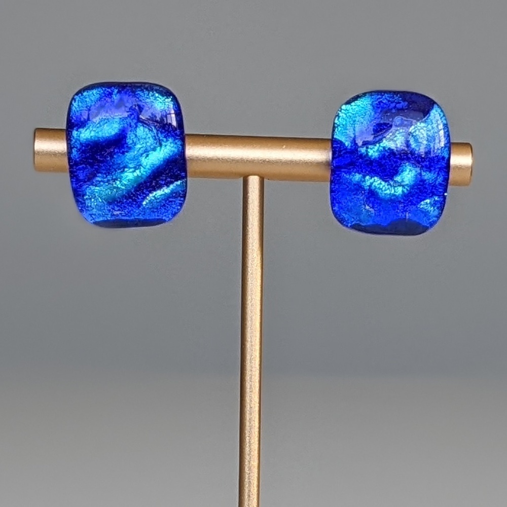 Cobalt Blue Glass Rectangle Earrings